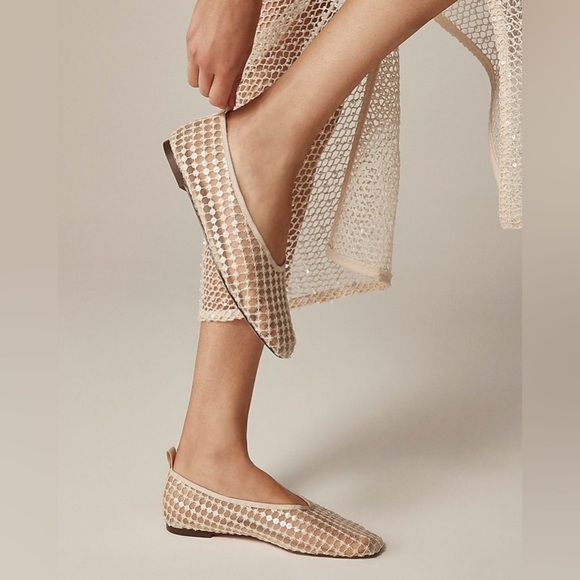 J. Crew Quinn Embellished Removable Ankle-Strap Ballet Flats in Mesh - Picture 1 of 8